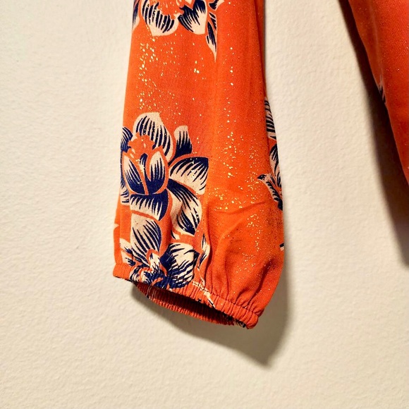 Orange Floral Shirt with Shimmer Daytrip Size Small - Picture 2 of 8